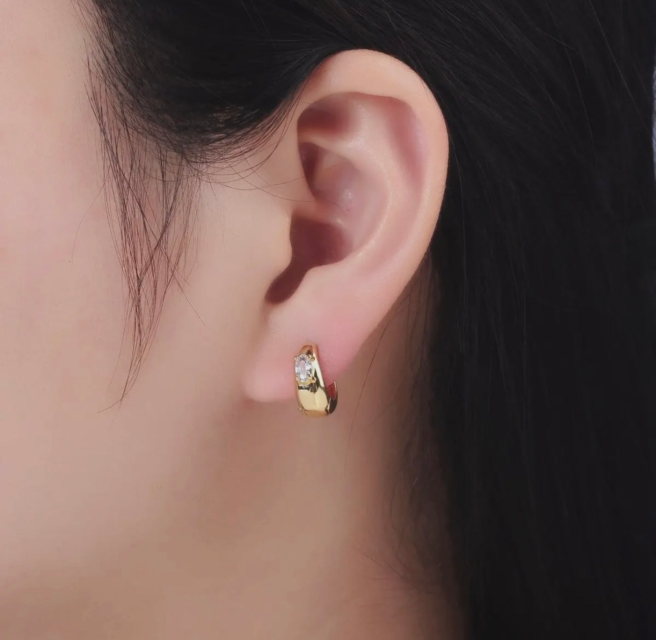 Oval Dome Huggie Earring