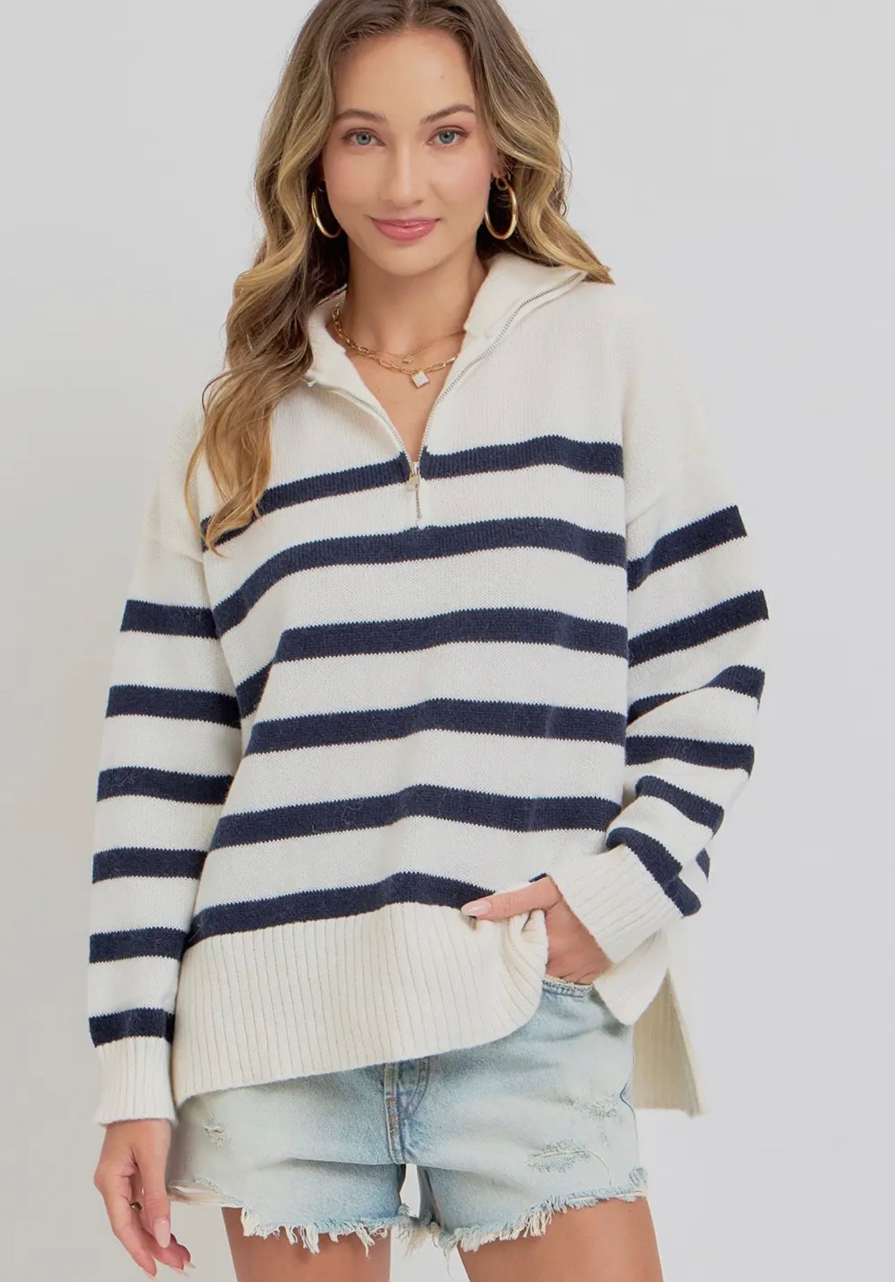 Stripe Quarter Zip Sweater