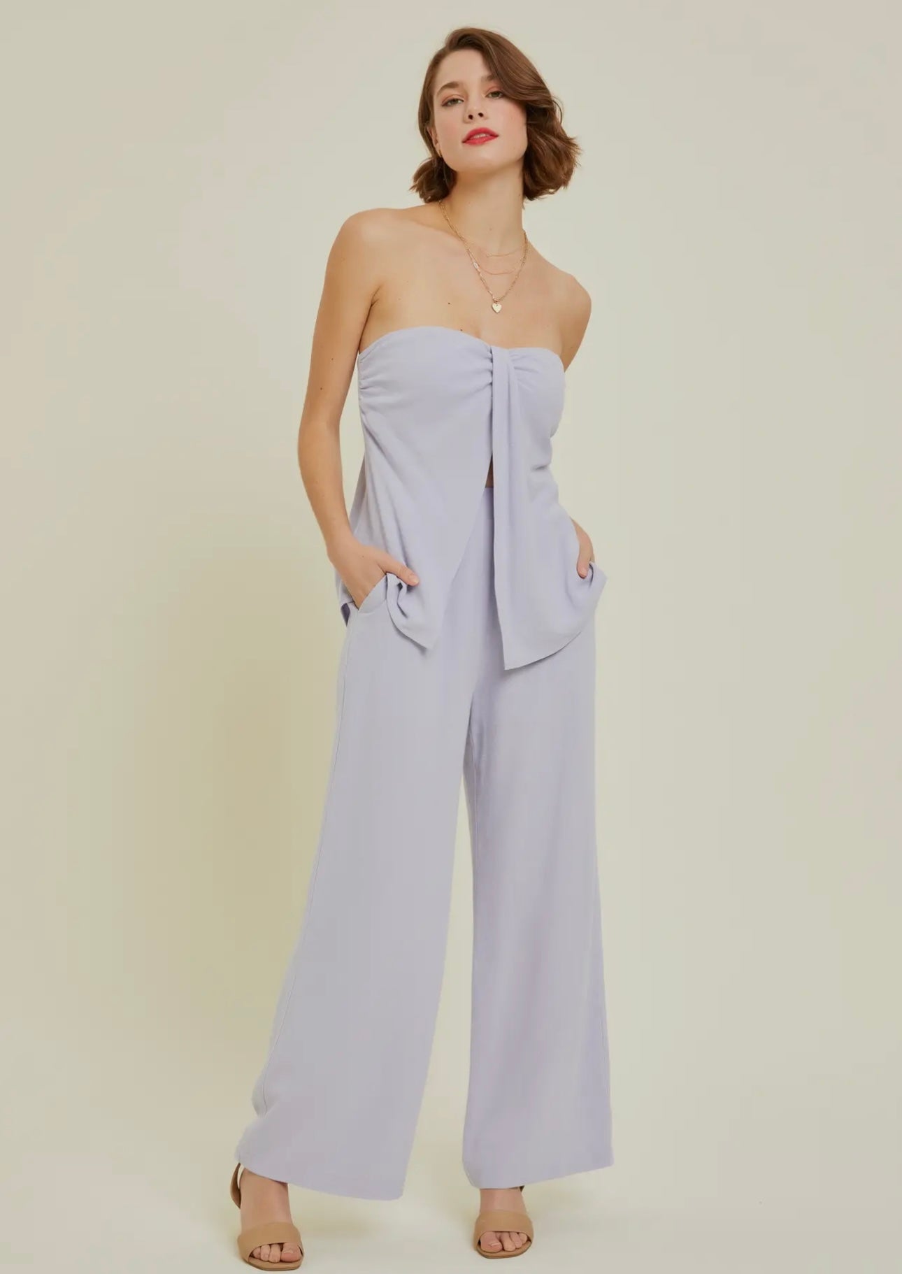 Kelley Tube Top and Flare Pants Linen Set