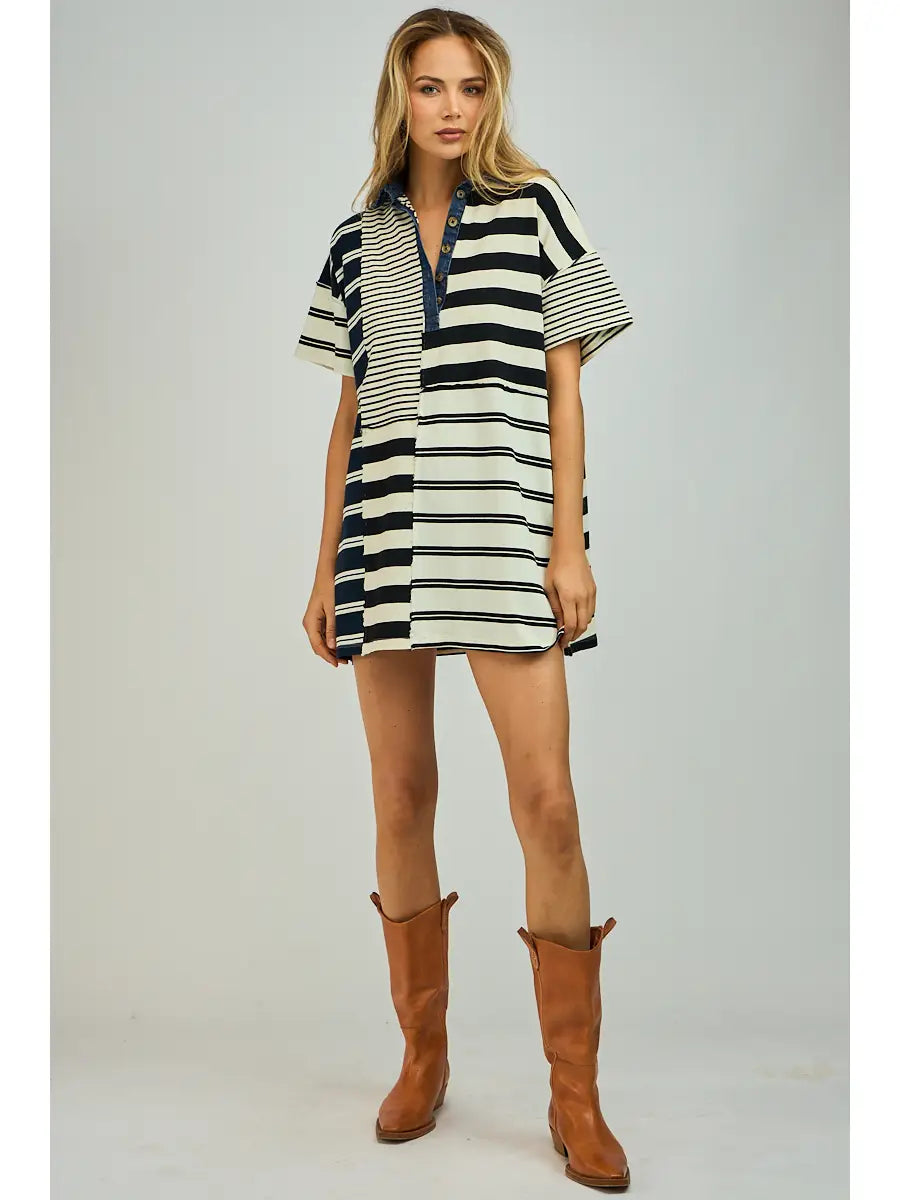 Multi Stripe Collar Dress
