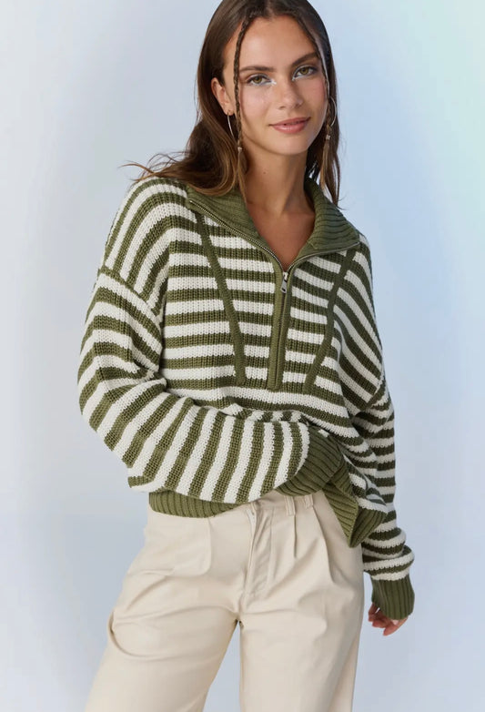 Melody Half-Zip Stripe Sweater