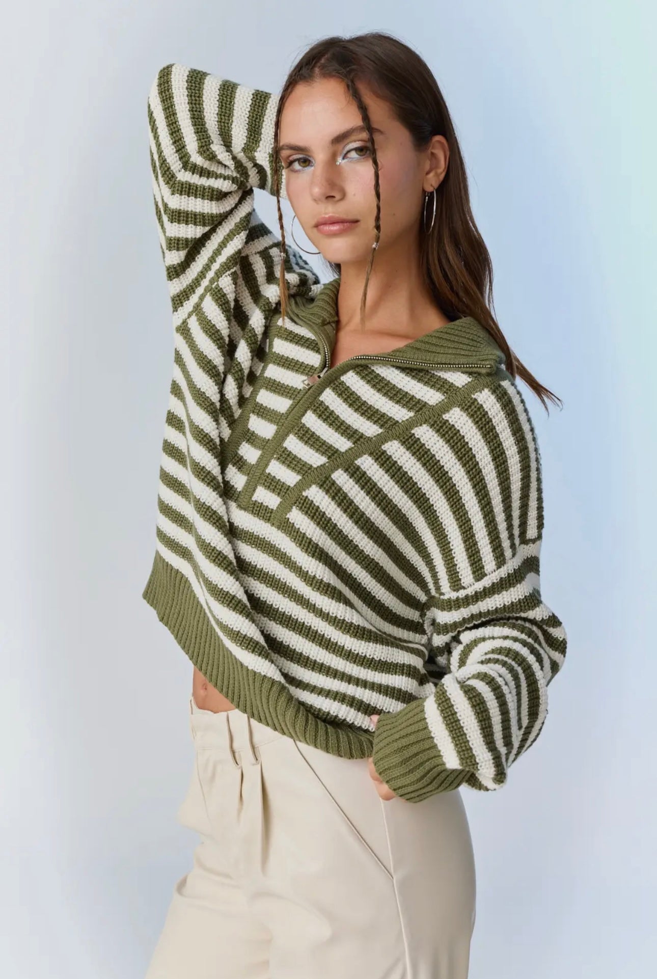 Melody Half-Zip Stripe Sweater