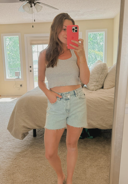 Light Wash Criss-Cross Short
