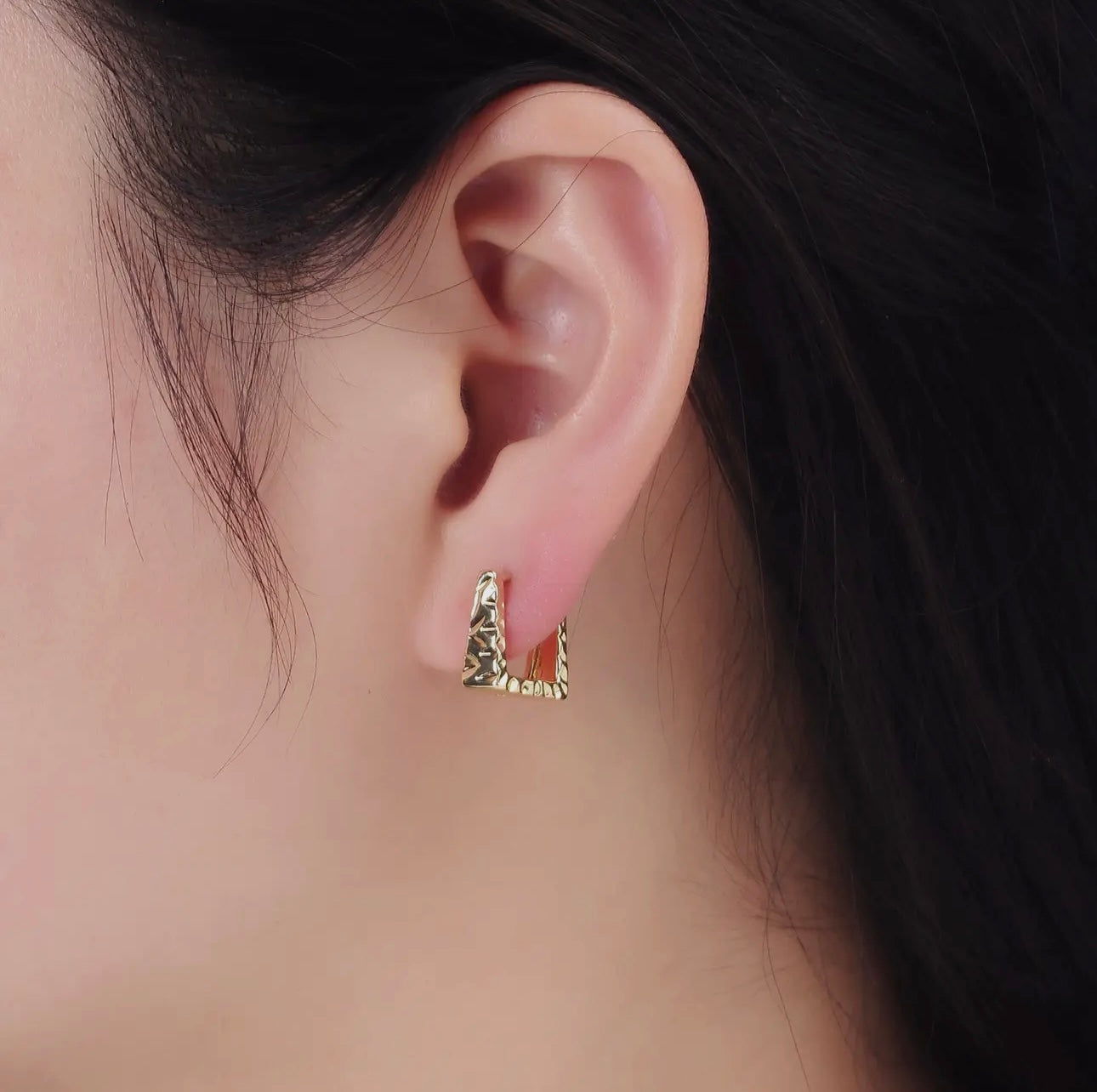Triangle Hammered Square Huggie Earring
